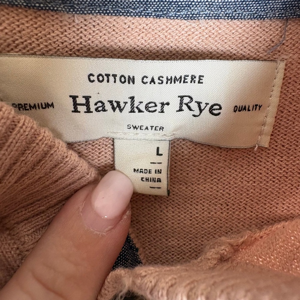 Hawker Rye Mens Cotton Cashmere Striped Henley Hoodie Sweater Tan Large Soft - Picture 4 of 9